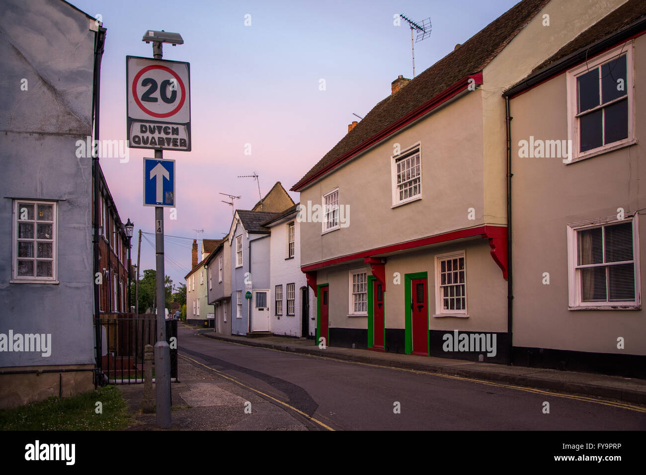 Quartier Hollandais au crépuscule, Colchester, Essex, Angleterre Banque D'Images