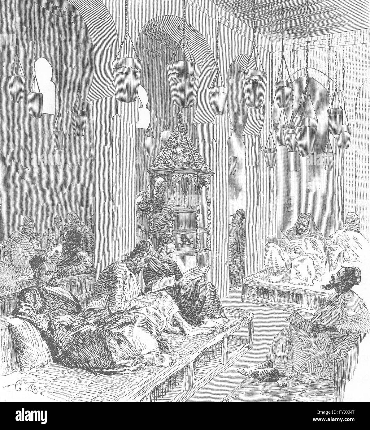 Maroc : Synagogue à Fes, antique print 1882 Banque D'Images