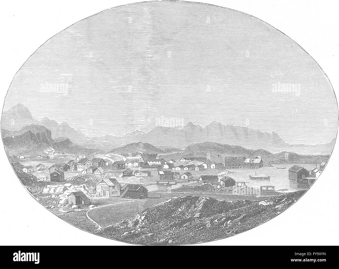 Norvège : Kabelvaag, un village dans les îles Lofoten, antique print 1890 Banque D'Images