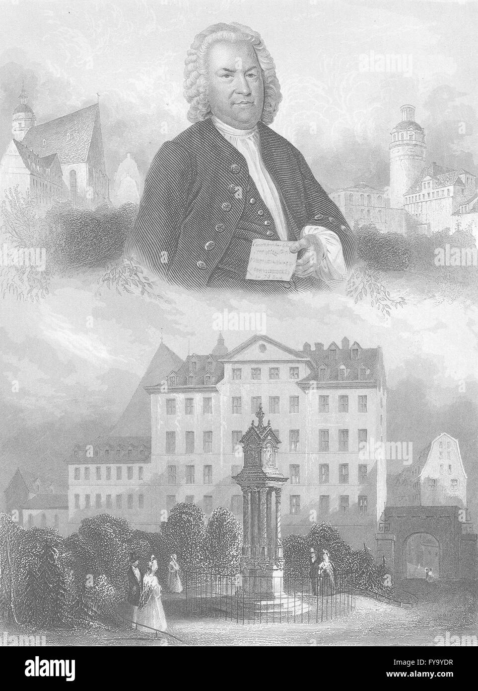 Musique : Jean Sébastien Bach, antique print c1856 Banque D'Images