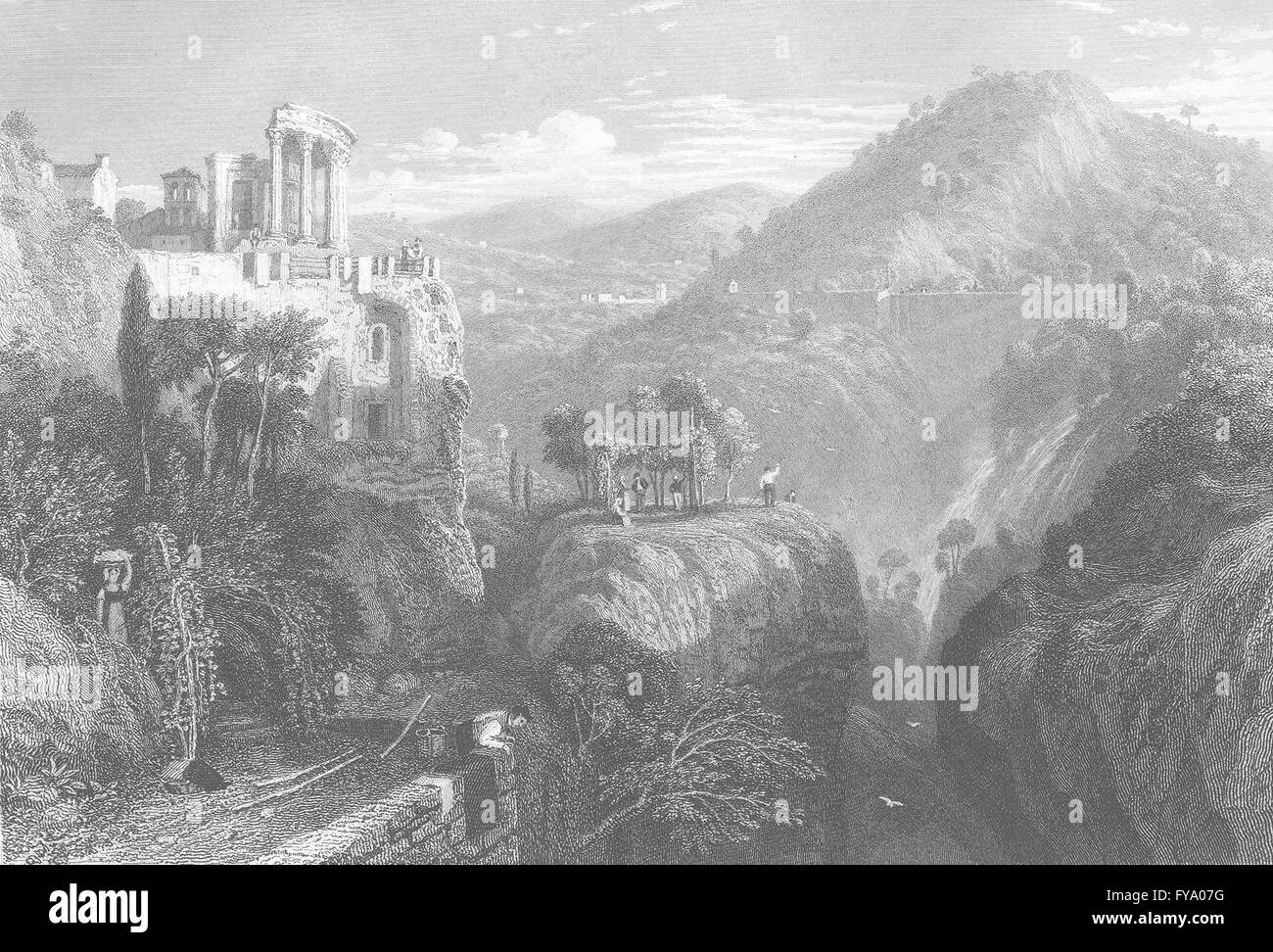 Italie : Temple de Vesta, Tivoli, antique print 1836 Banque D'Images
