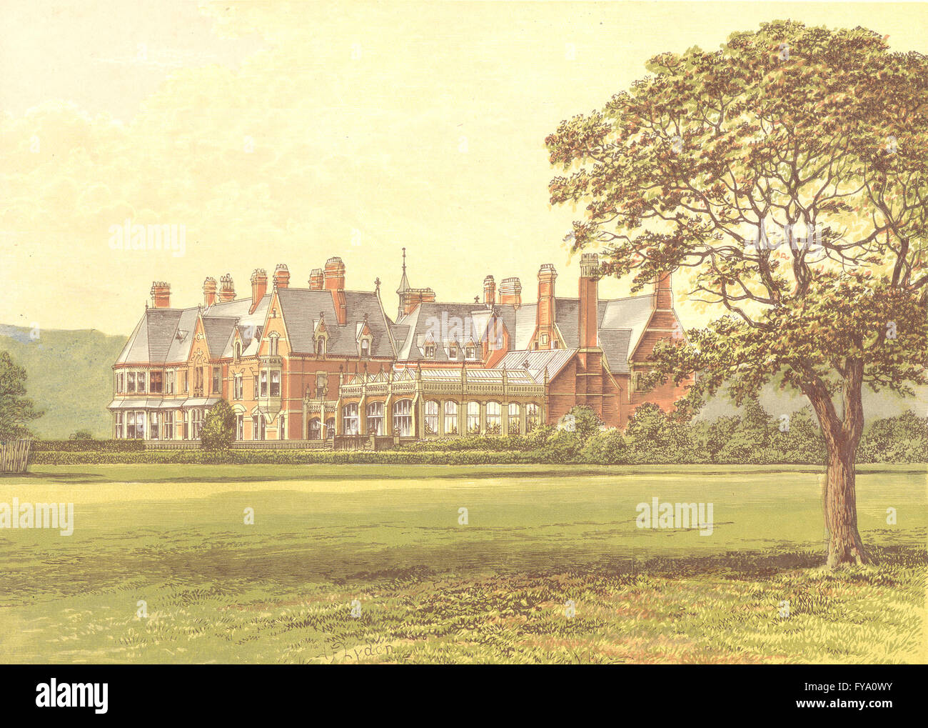 HUTTON HALL, Guisbororough, Yorkshire (Pease), antique print 1891 Banque D'Images