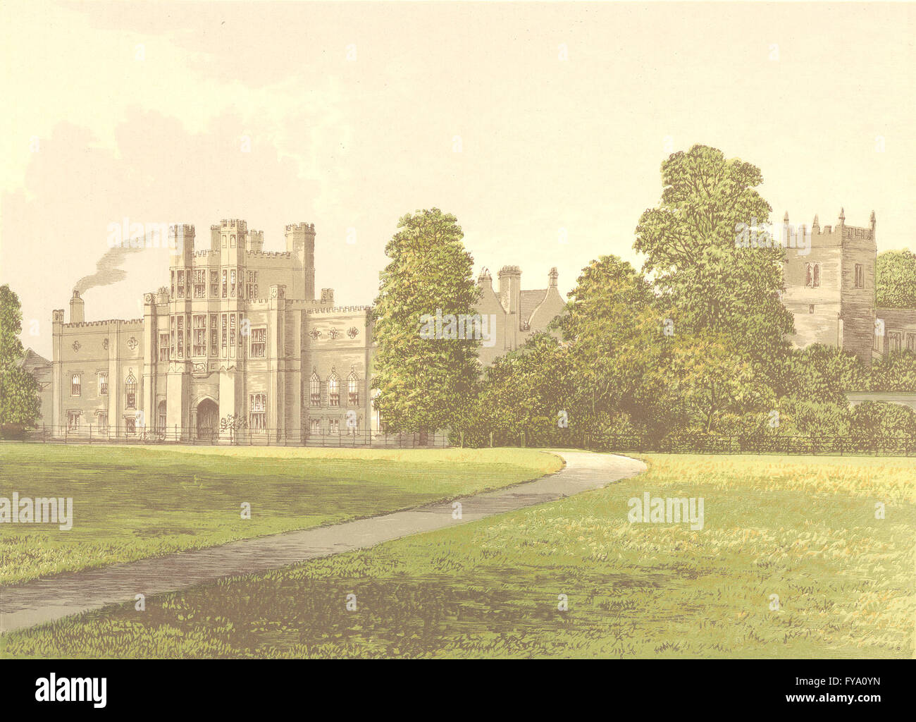 COUGHTON COURT, Alcester Warwickshire (Throckmorton, Bart), old print 1891 Banque D'Images