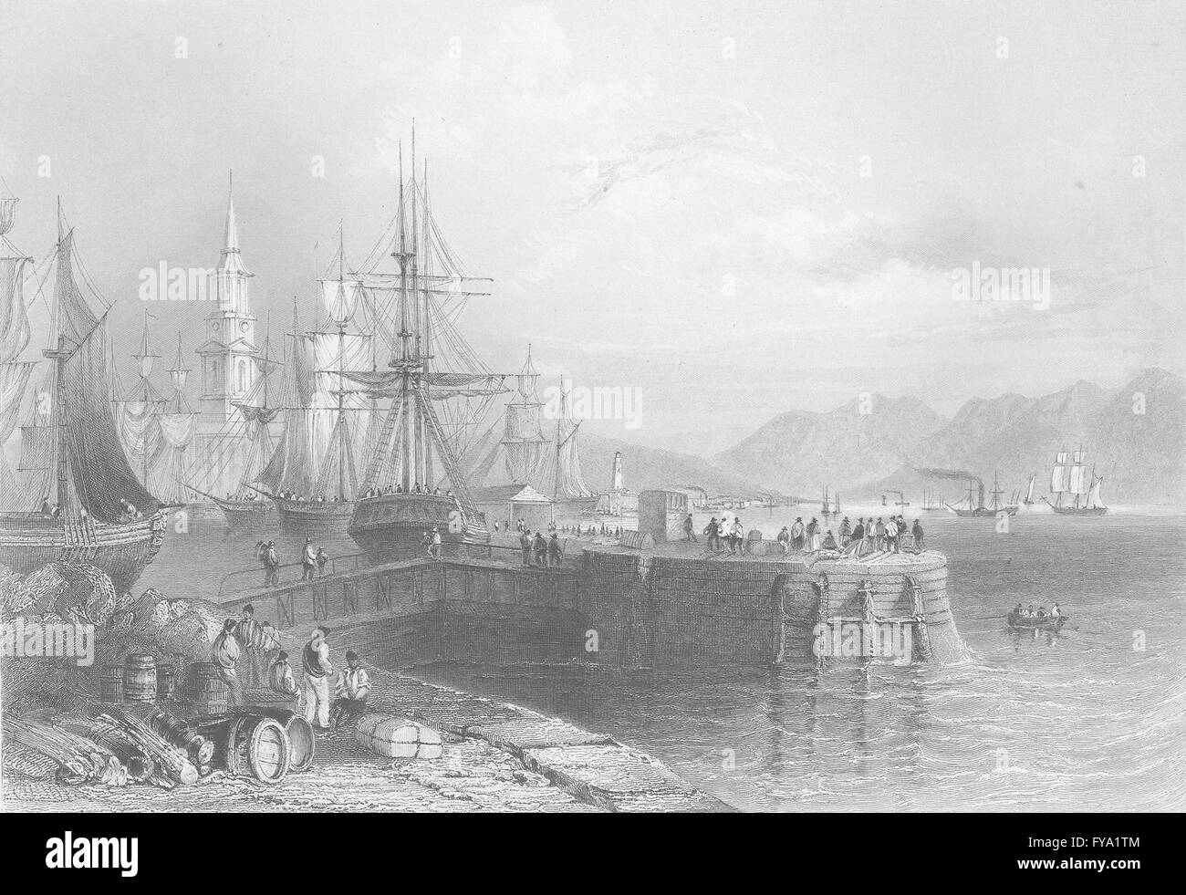 GLASGOW : Port, pier & docks ; Bartlett ; Handy, antique print 1842 Banque D'Images