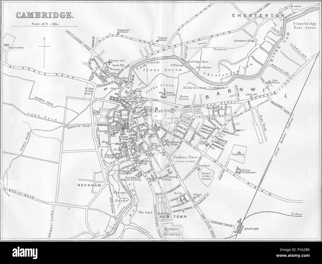 Paris : plan de la ville de Cambridge, 1874 carte antique Banque D'Images