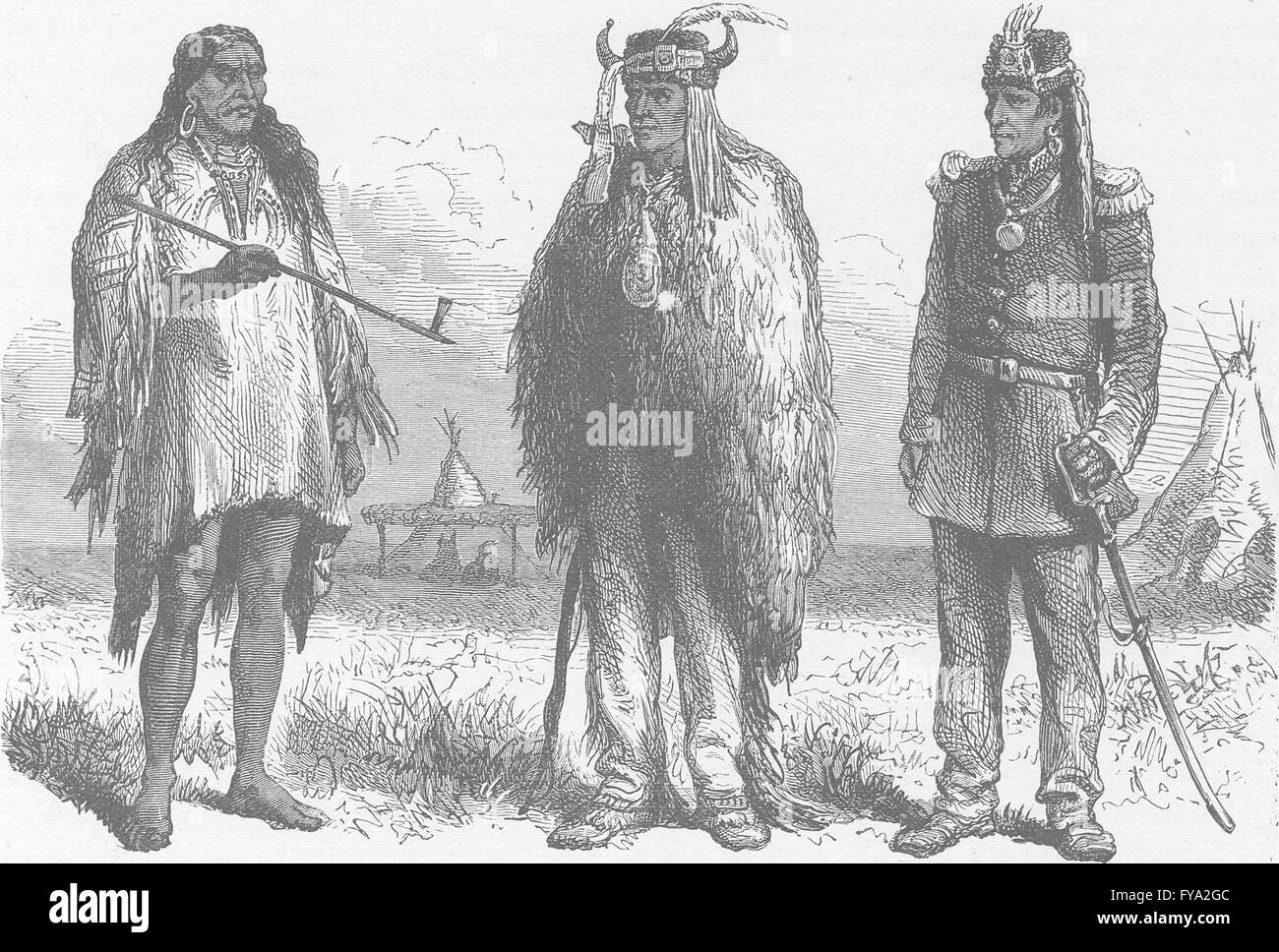 USA : Trois étapes de la civilisation : Un croquis près de Fort Laramie, ancien imprimer 1890 Banque D'Images