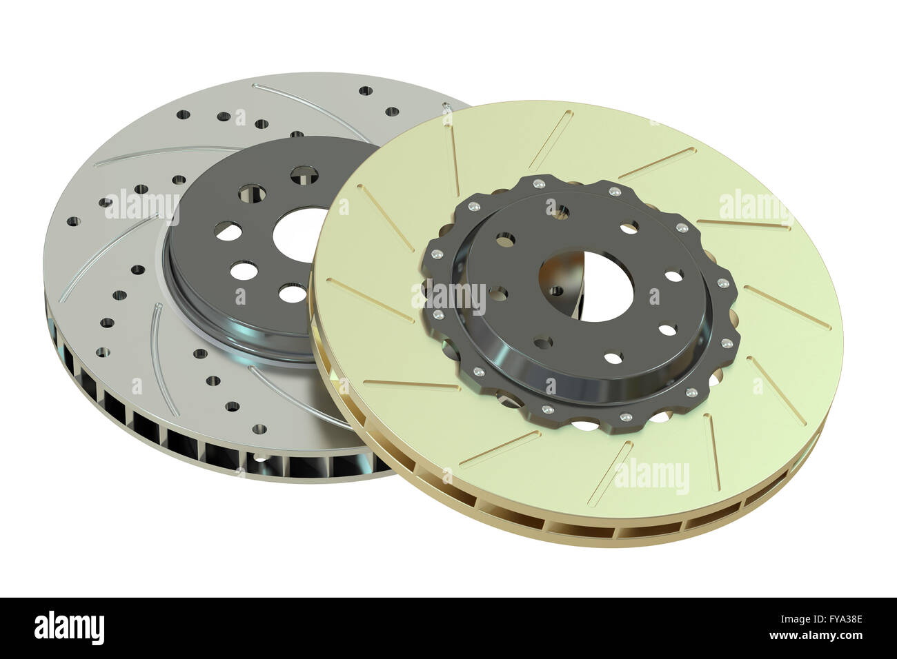 Les disques de frein de stationnement de voiture, rendu 3D isolé sur fond blanc Banque D'Images