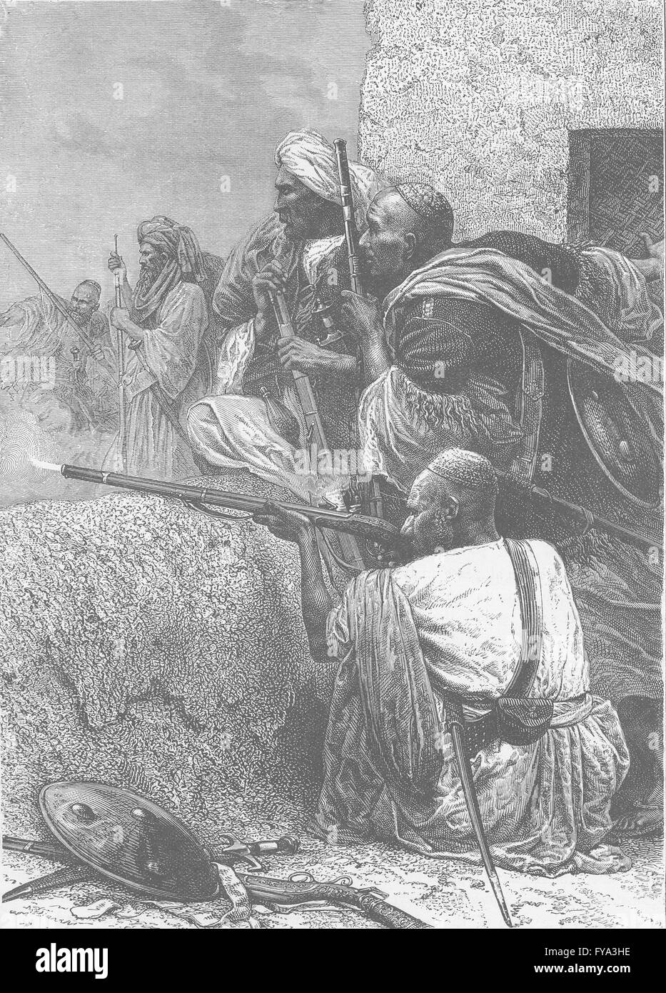 PAKISTAN : Afridis de tirer sur des troupes britanniques, antique print 1891 Banque D'Images