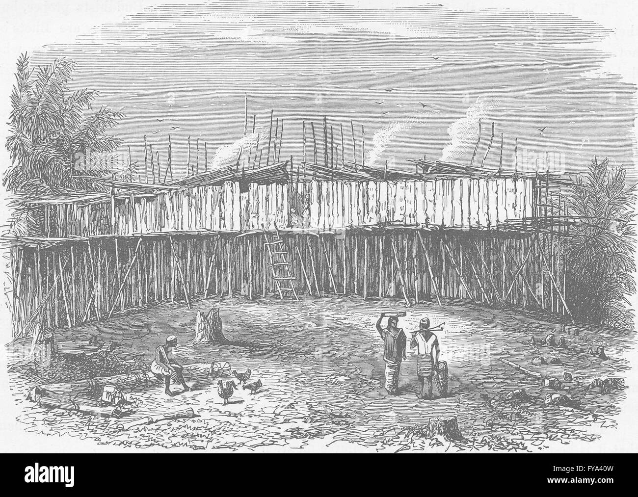 TIBET : Karen's bamboo house, antique print 1892 Banque D'Images