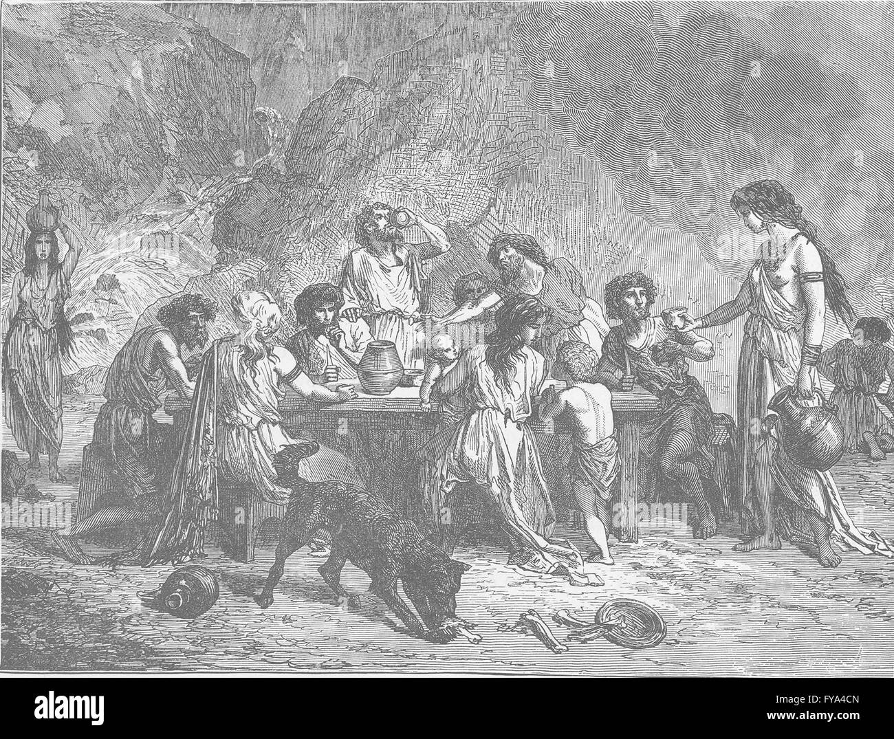 L'ÂGE DU BRONZE : Fête à l'Âge de Bronze, antique print 1893 Banque D'Images