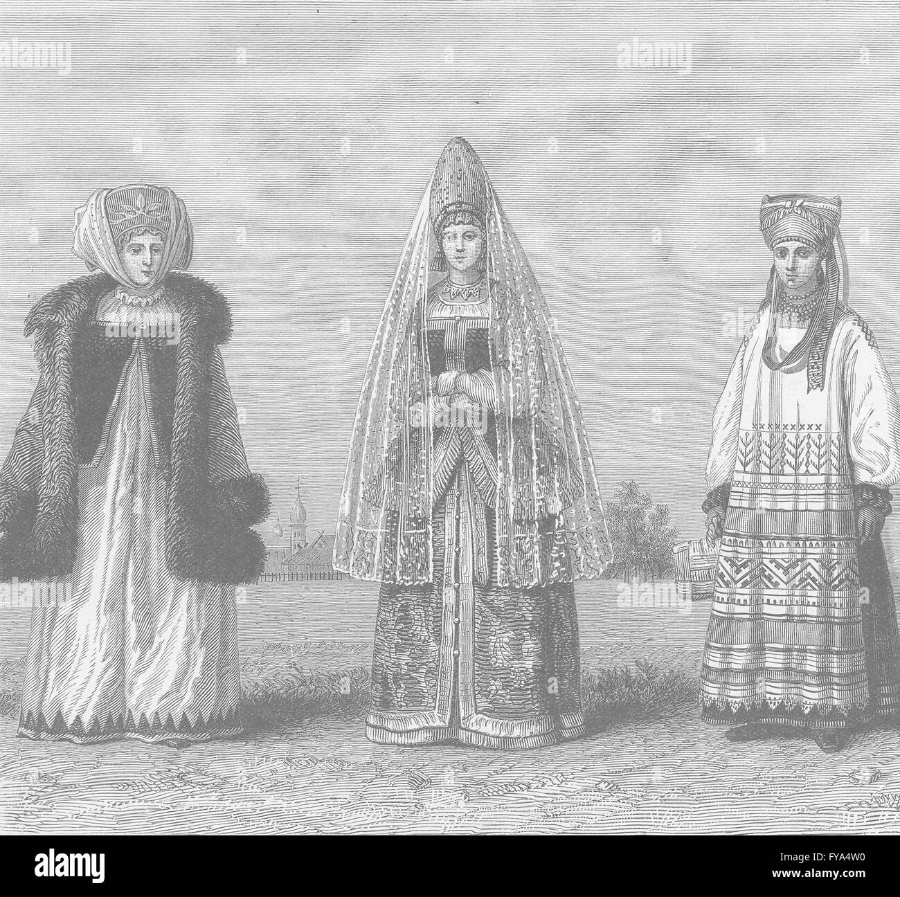 La Russie : les femmes de Koursk, Orel, et de Kostroma, antique print 1894 Banque D'Images