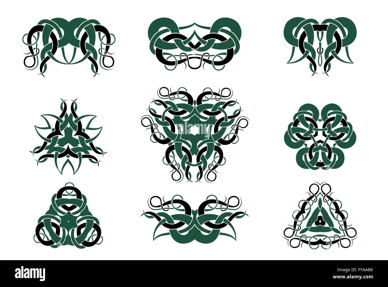 L'art du tatouage celtique, attachées par circulaire les mandalas, modèle floral et ornements rétro baroque design vector set. Illustration de Vecteur