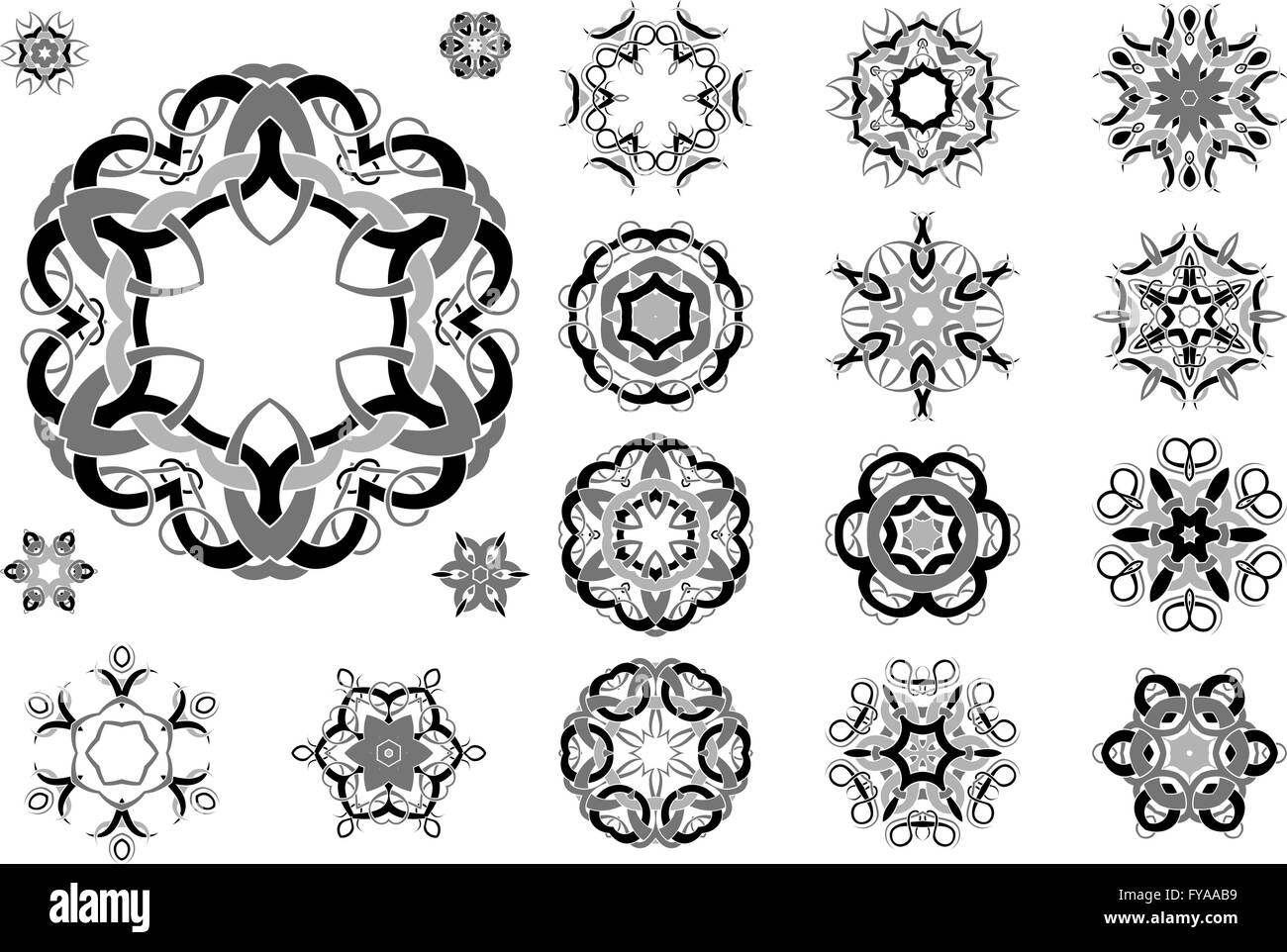 L'art du tatouage celtique, attachées par circulaire les mandalas, modèle floral et ornements rétro baroque design vector set. Illustration de Vecteur