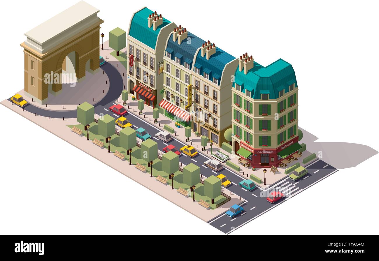 Paris rue isométrique vectoriel Illustration de Vecteur