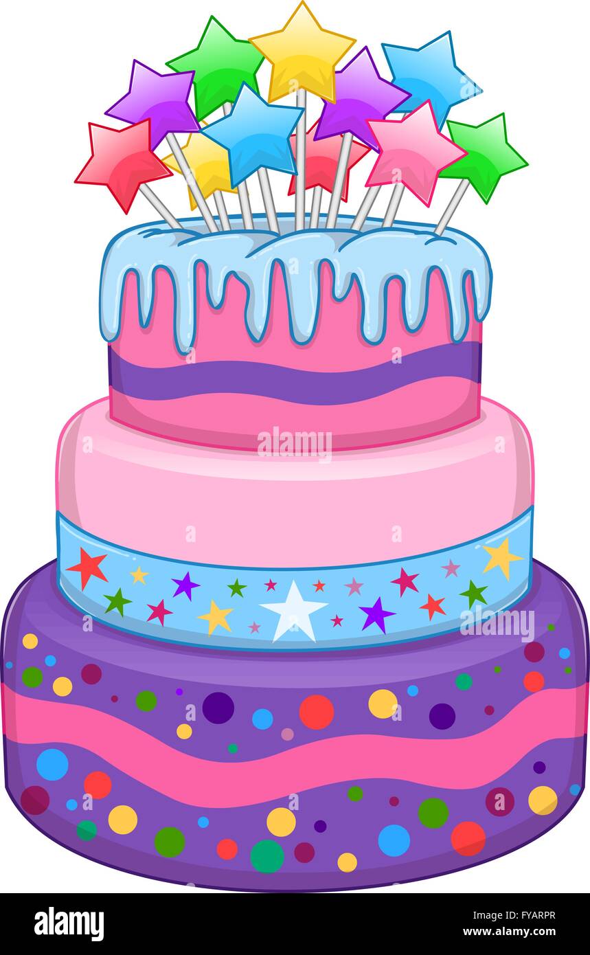 Illustration Vecteur De 3 Etages Du Gateau D Anniversaire Avec Des Etoiles Colorees Sur Le Dessus Image Vectorielle Stock Alamy