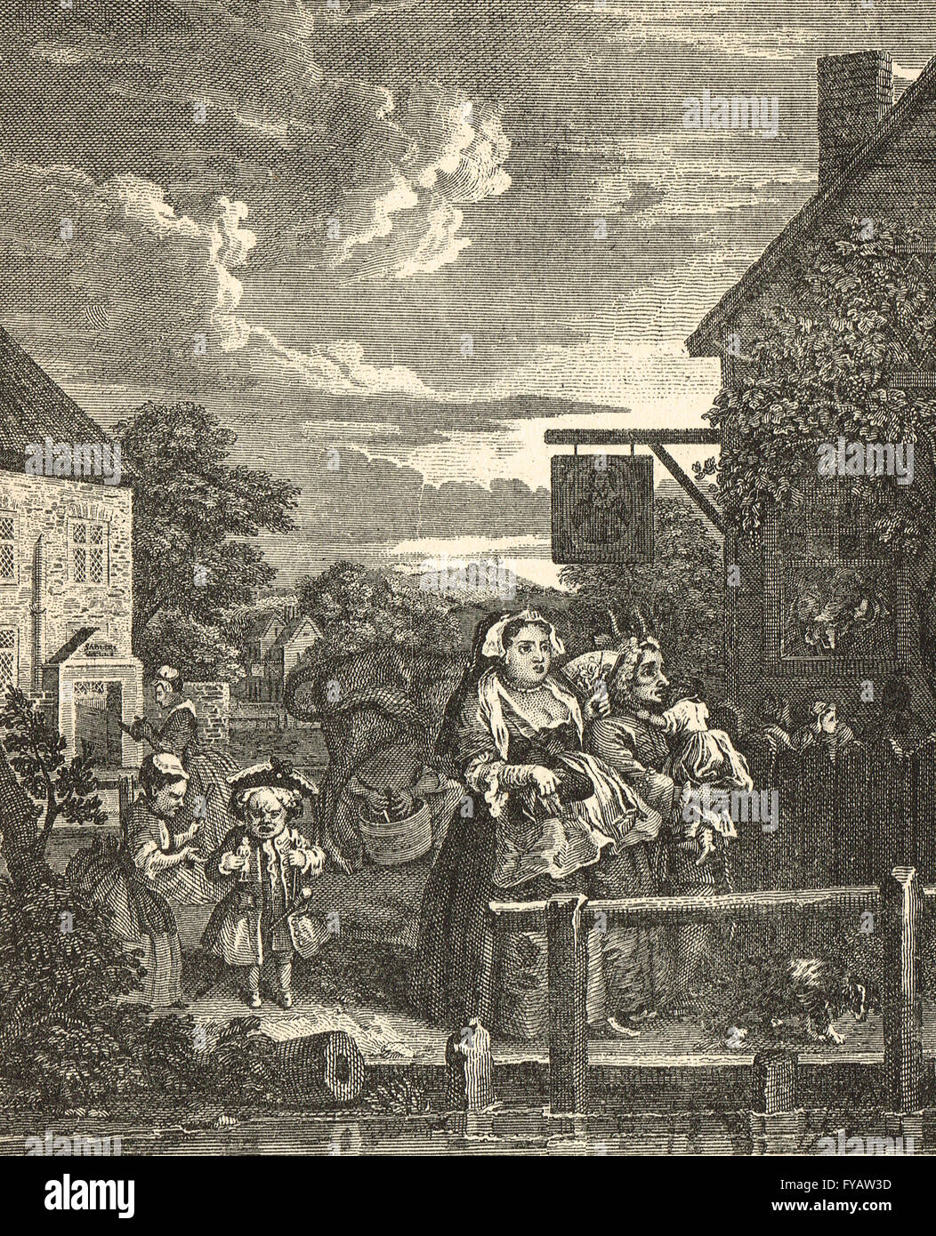 Quatre moments de la journée, soir par William Hogarth circa 1736 Banque D'Images