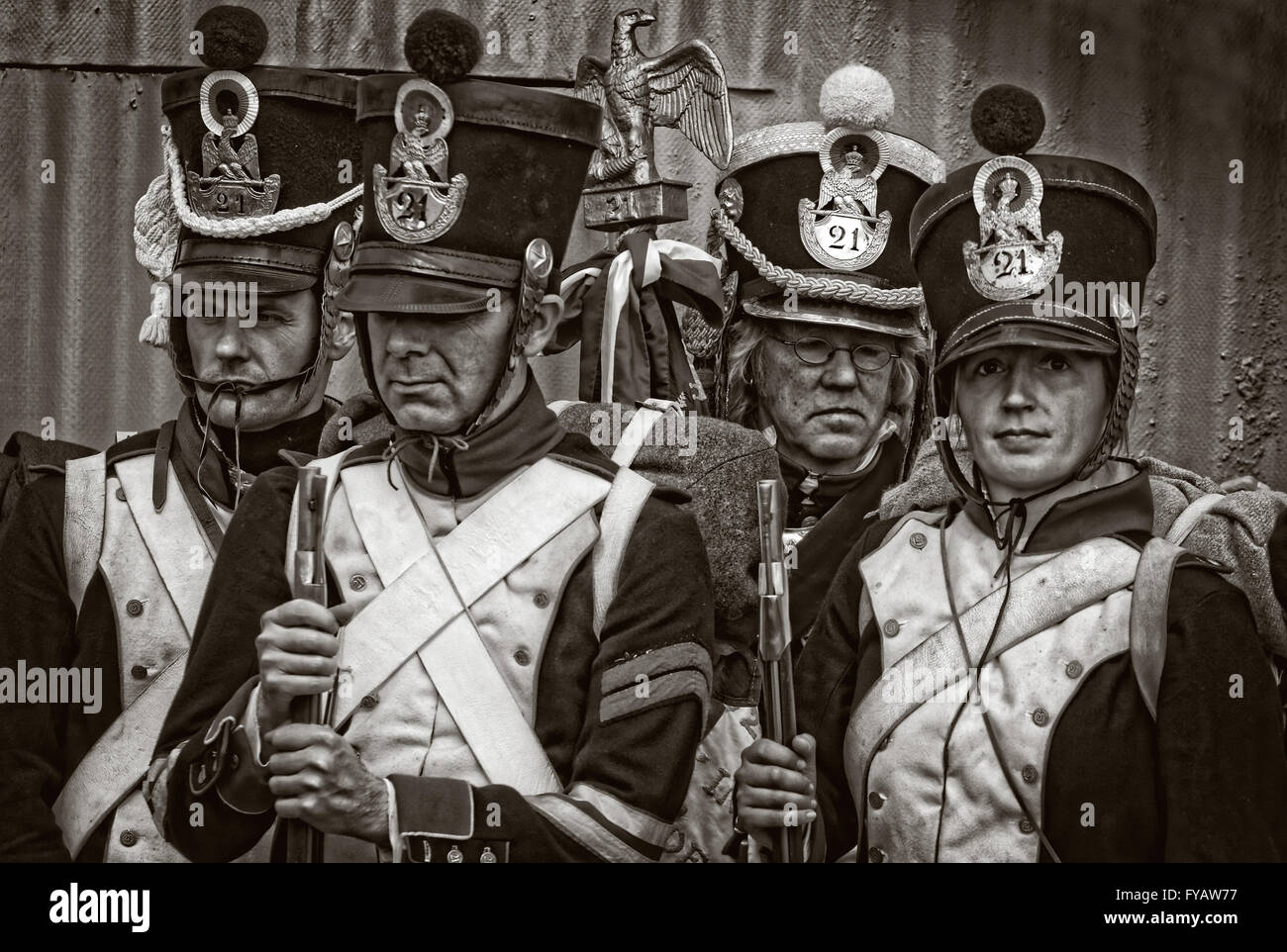 Français napoléoniennes soldats du 21e Régiment de Ligne Monochrome Banque D'Images