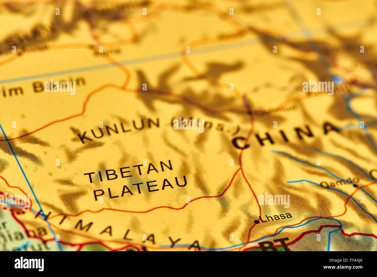 Plateau Tibétain En Chine Sur La Carte Du Monde Banque D