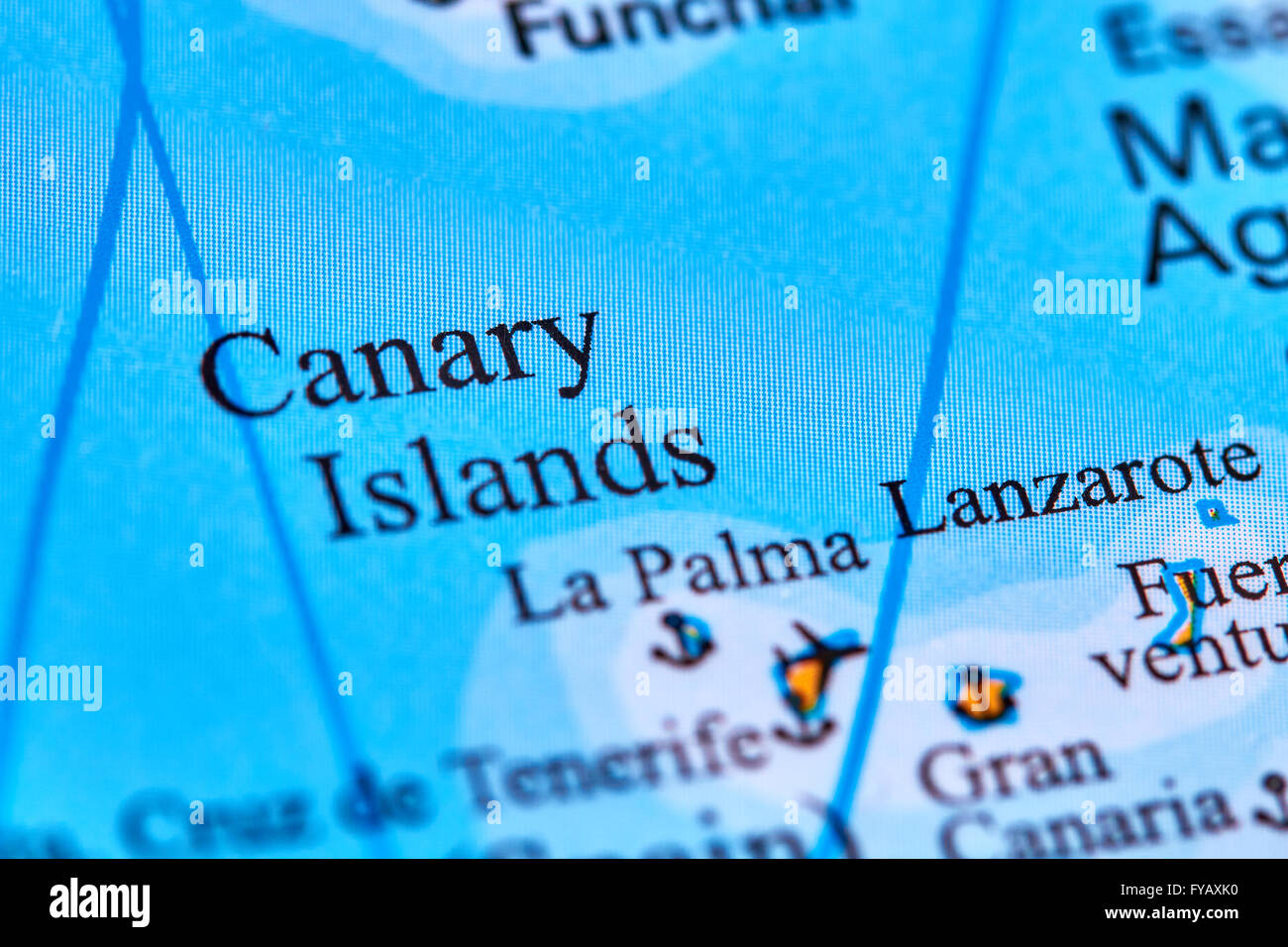 Canaries sur la carte du monde Banque D'Images