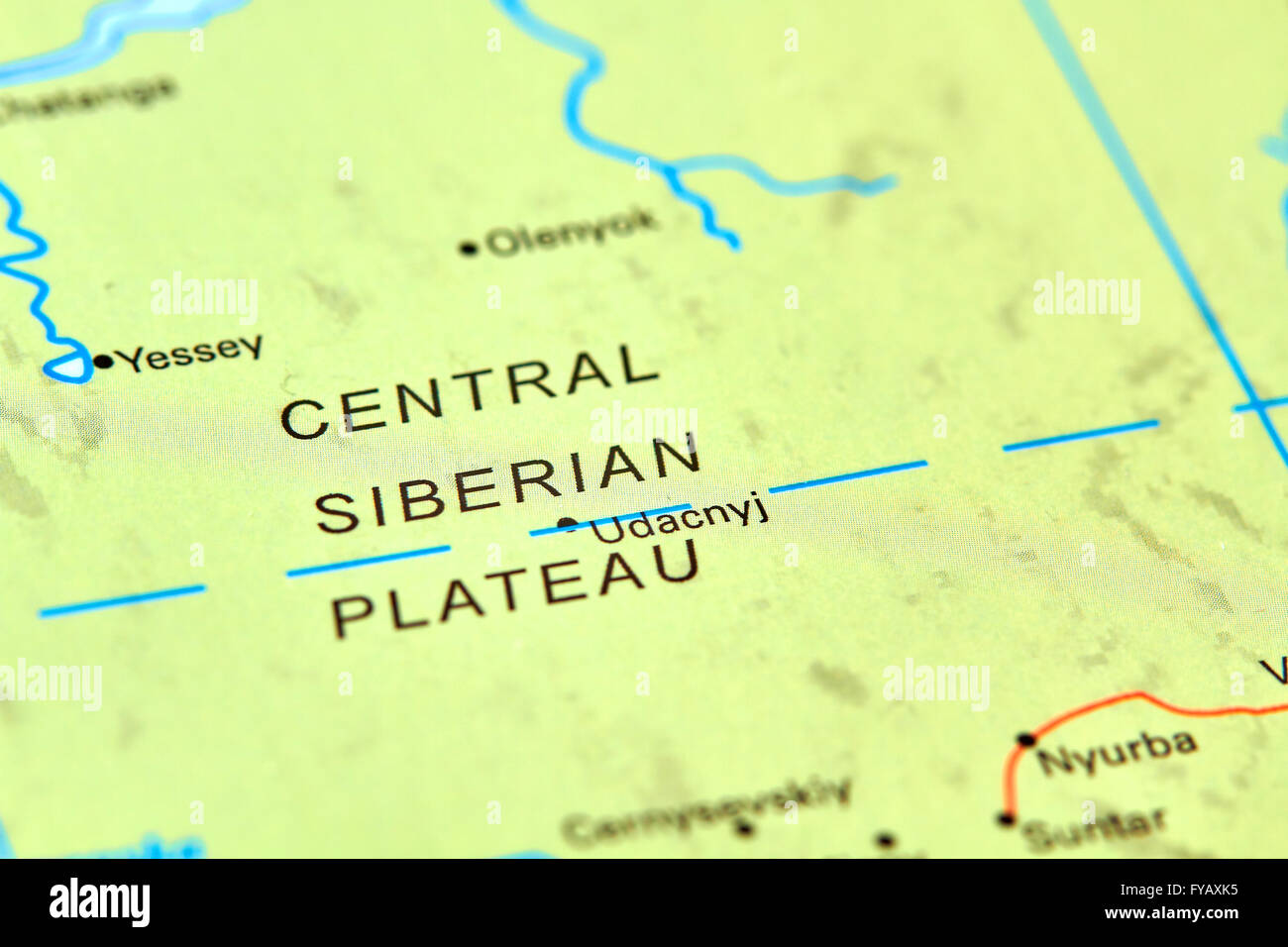 Plateau sibérien central en Russie sur la carte du monde Banque D'Images
