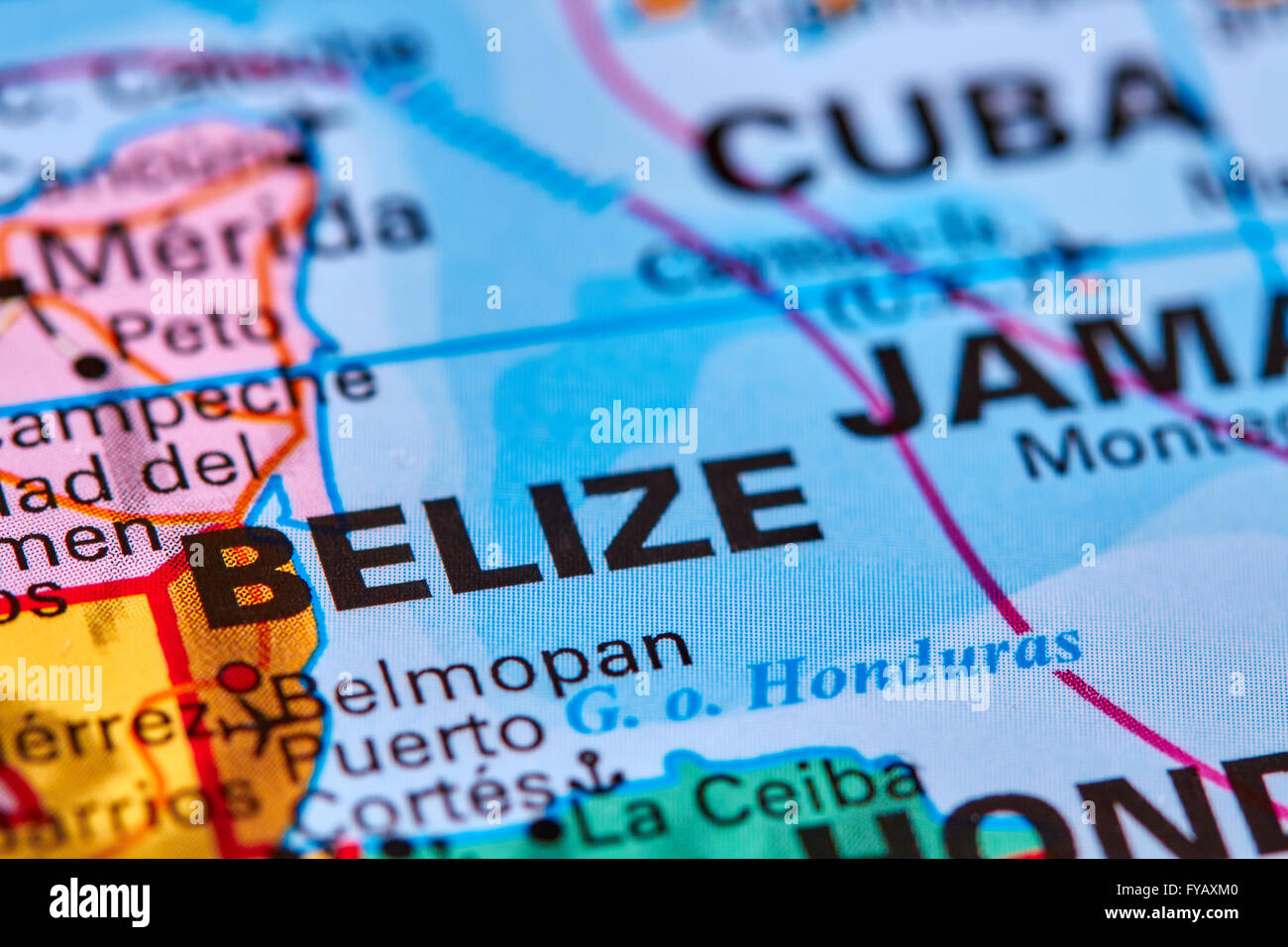 Belize, pays d'Amérique centrale sur la carte du monde Banque D'Images