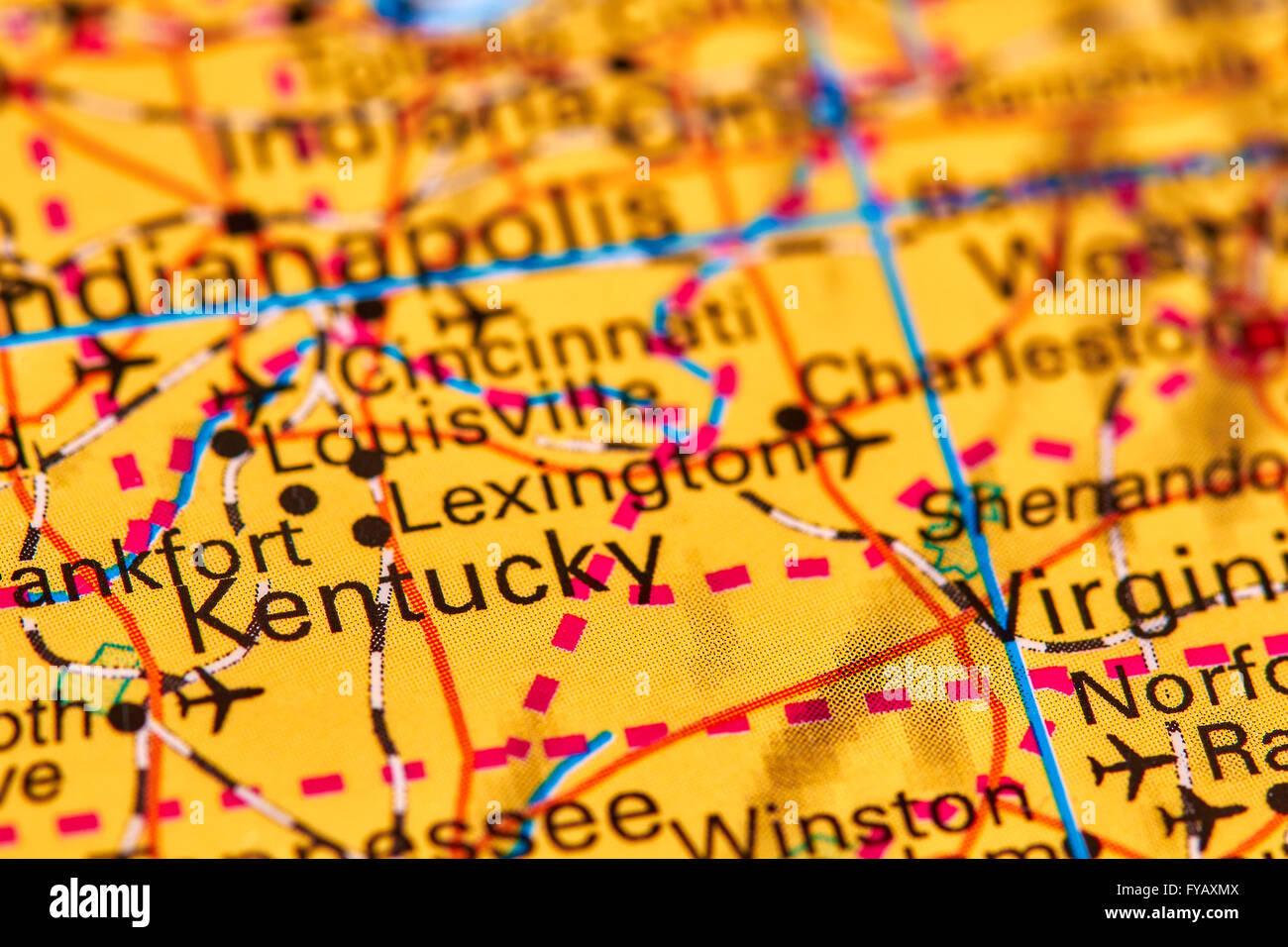 Dans l'État du Kentucky, USA sur la carte du monde Banque D'Images