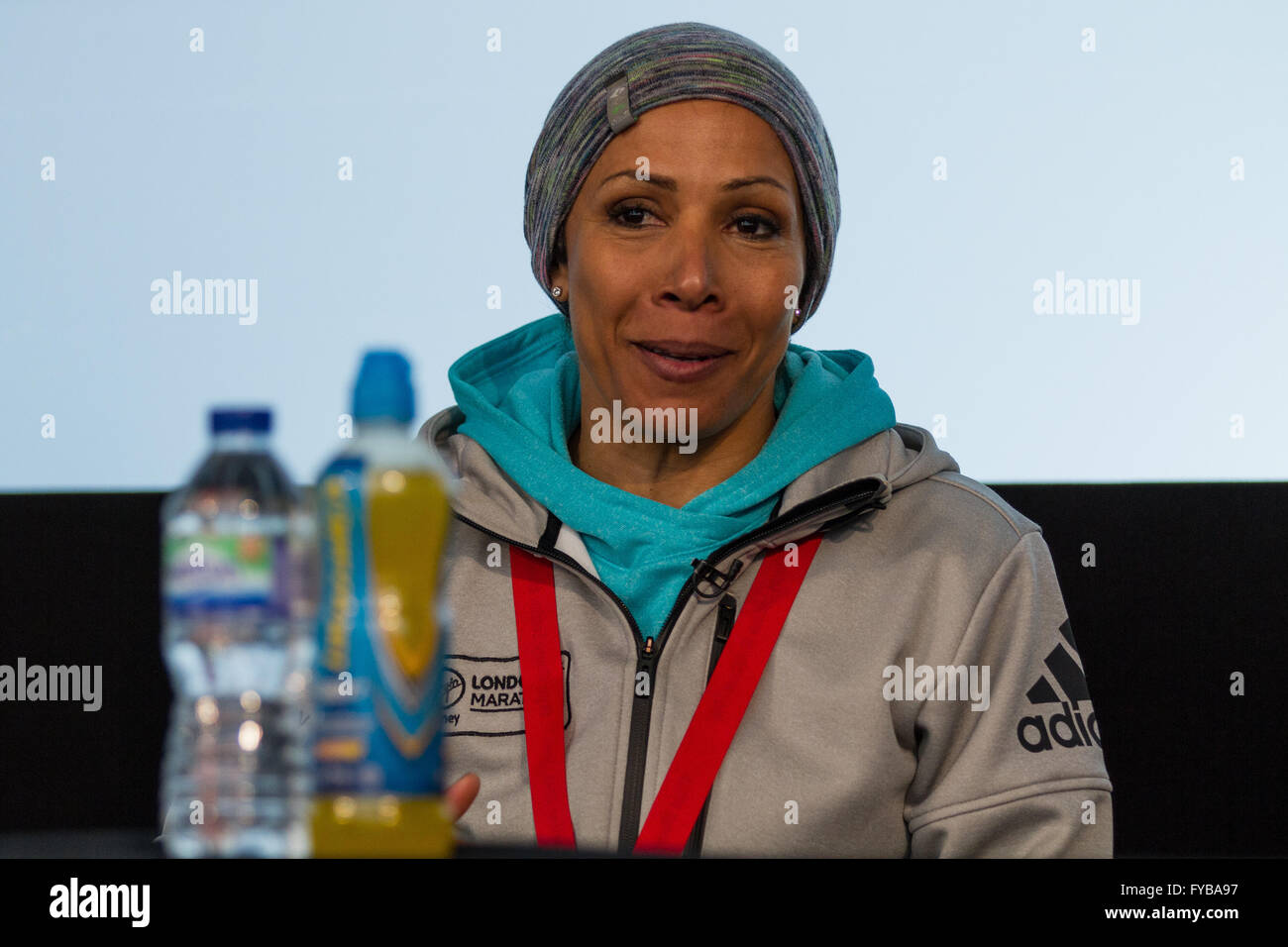 Londres, Royaume-Uni. 24 avril 2016. Dame Kelly Holmes lors d'une conférence de presse au cours du dimanche Marathon de Londres Virgin Money. Credit : Elsie Kibue/Alamy Live News Banque D'Images