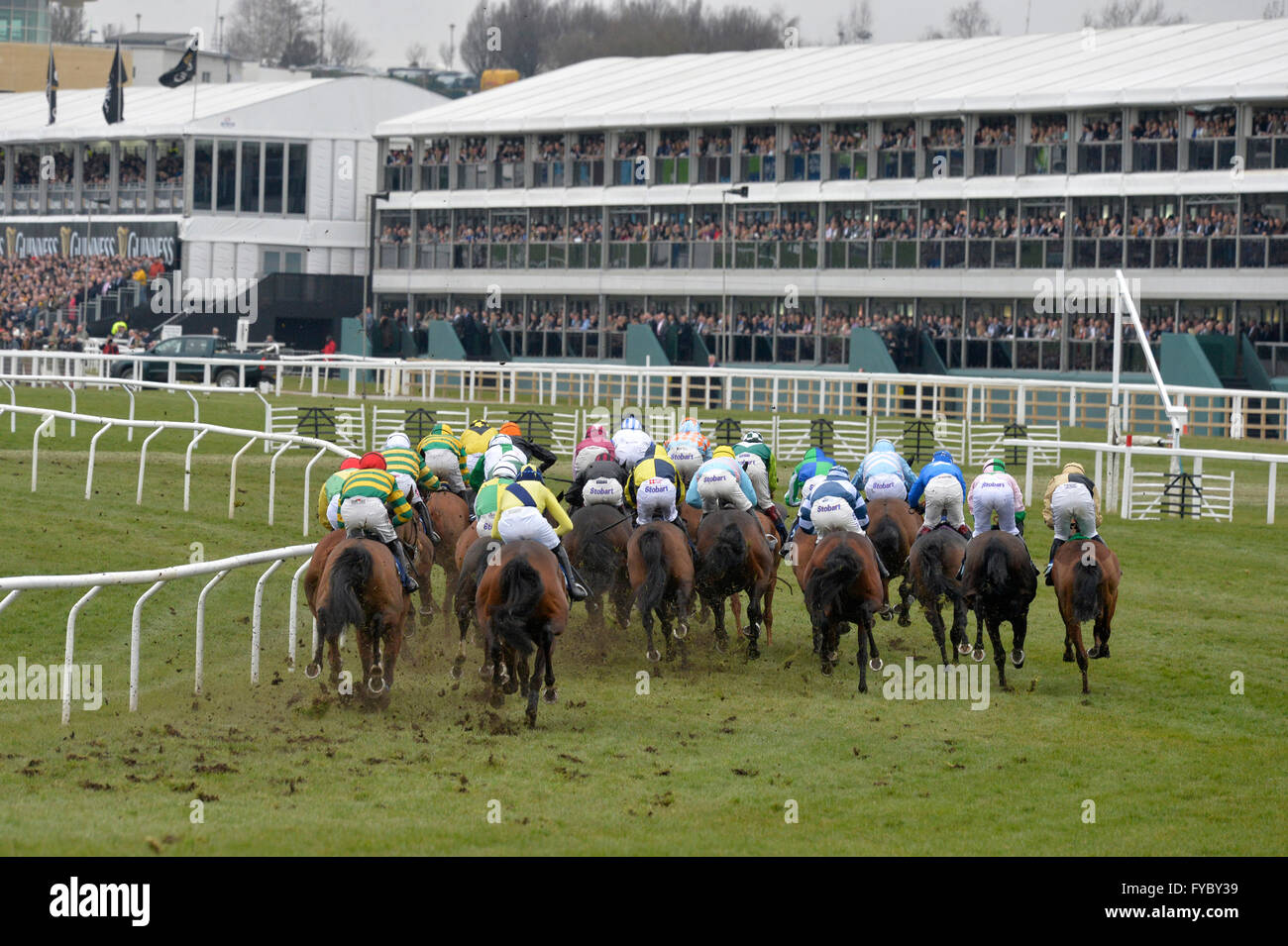 Jour Cheltenham Gold Cup Race 18.03.16 2 action montrant paniers s et les boîtes Banque D'Images