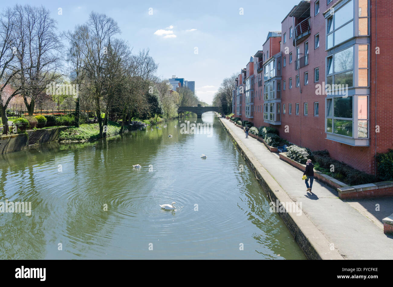 Appartements du centre-ville sur la rive de la rivière Soar près de l'Université De Montfort à Leicester Banque D'Images