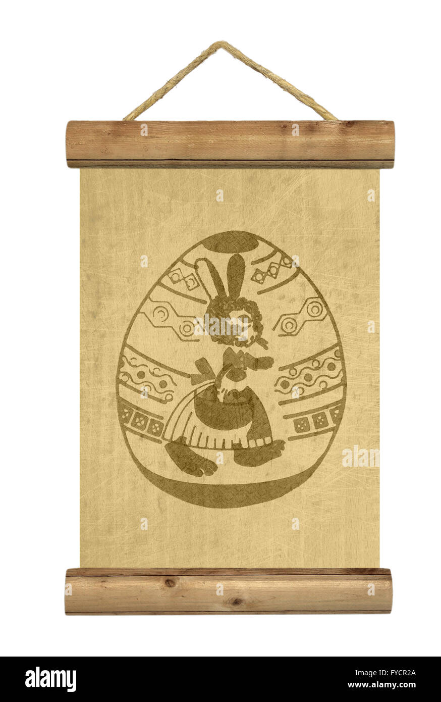 Table en bois avec des oeufs de Pâques et les asperges symbole isolated on white Banque D'Images