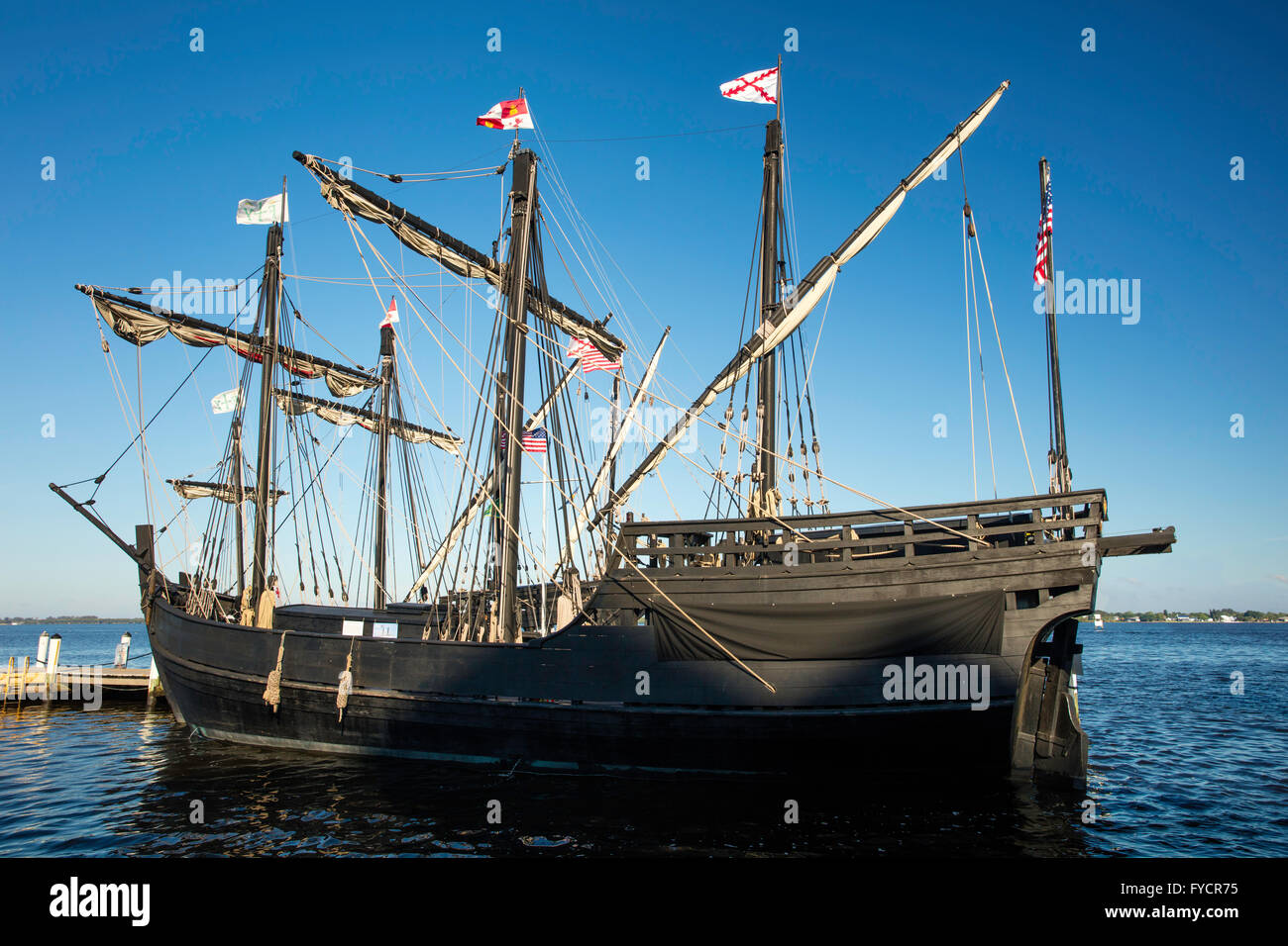 Des répliques de navires de Christophe Colomb, Nina et pinta docked in Fort Myers, Florida, USA Banque D'Images