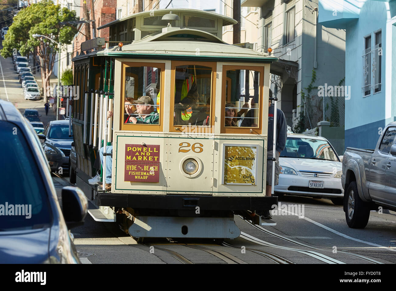 Le téléphérique historique sur Mason Street, San Francisco. Banque D'Images