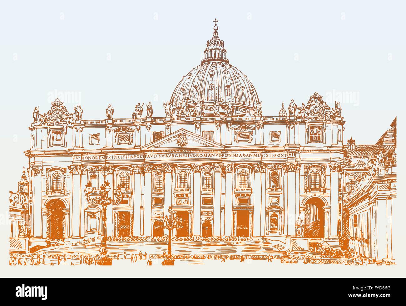 La Cathédrale de Saint-Pierre, Vatican, Rome, Italie. Dessin à la main Illustration de Vecteur