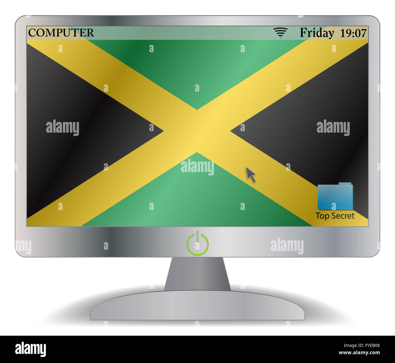 La Jamaïque un écran d'ordinateur avec un bouton sur l'isolé sur fond blanc Banque D'Images La Jamaïque un écran d'ordinateur avec un bouton sur l'isolé sur fond blanc Banque D'Images