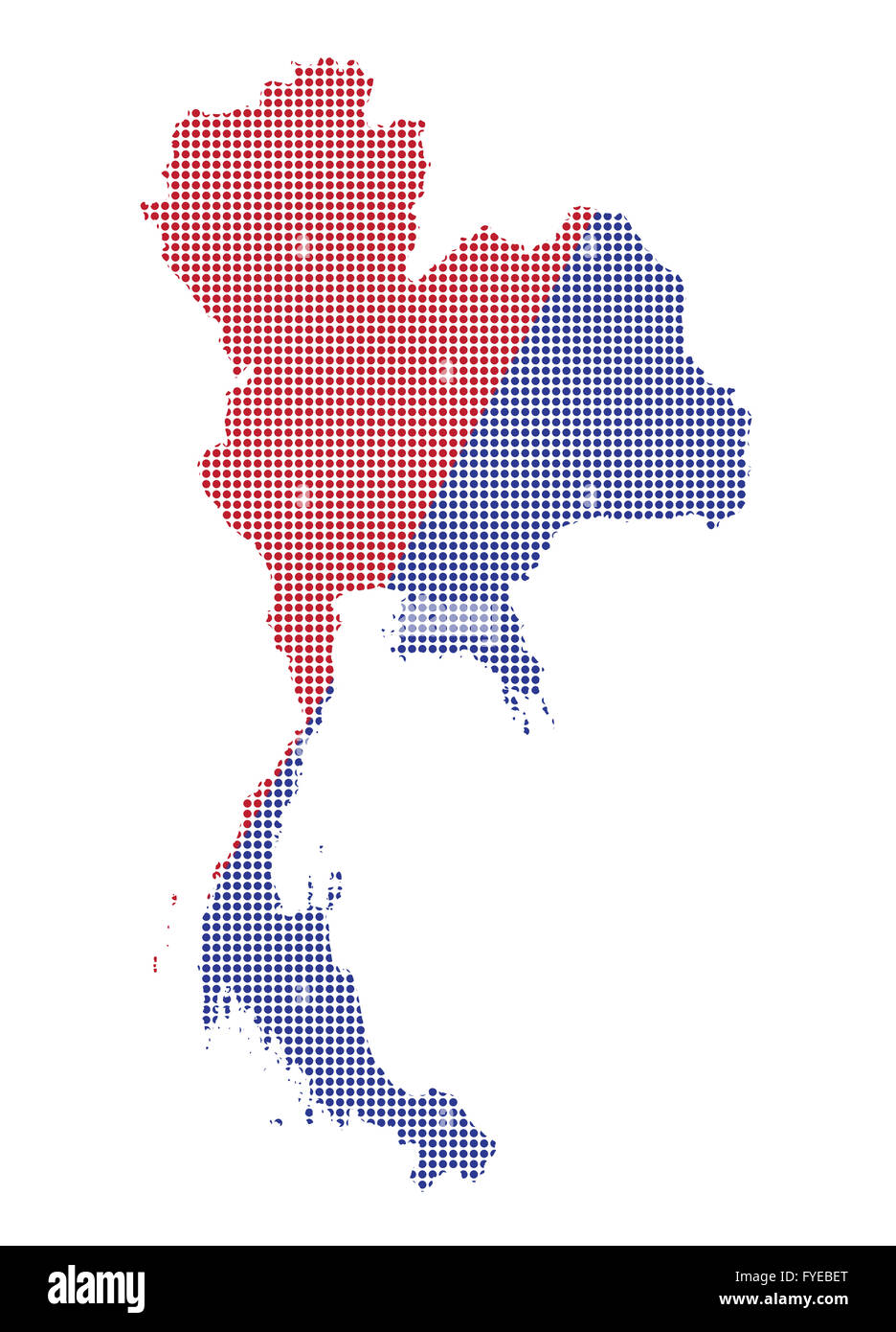 Une carte à points de la Thaïlande en rouge et bleu isolé sur fond blanc Banque D'Images Une carte à points de la Thaïlande en rouge et bleu isolé sur fond blanc Banque D'Images