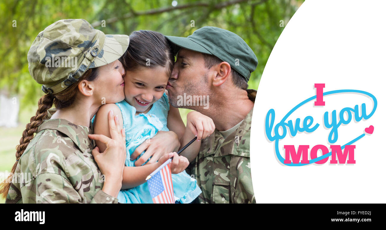 Image composite de l'armée de parents kissing fille Banque D'Images