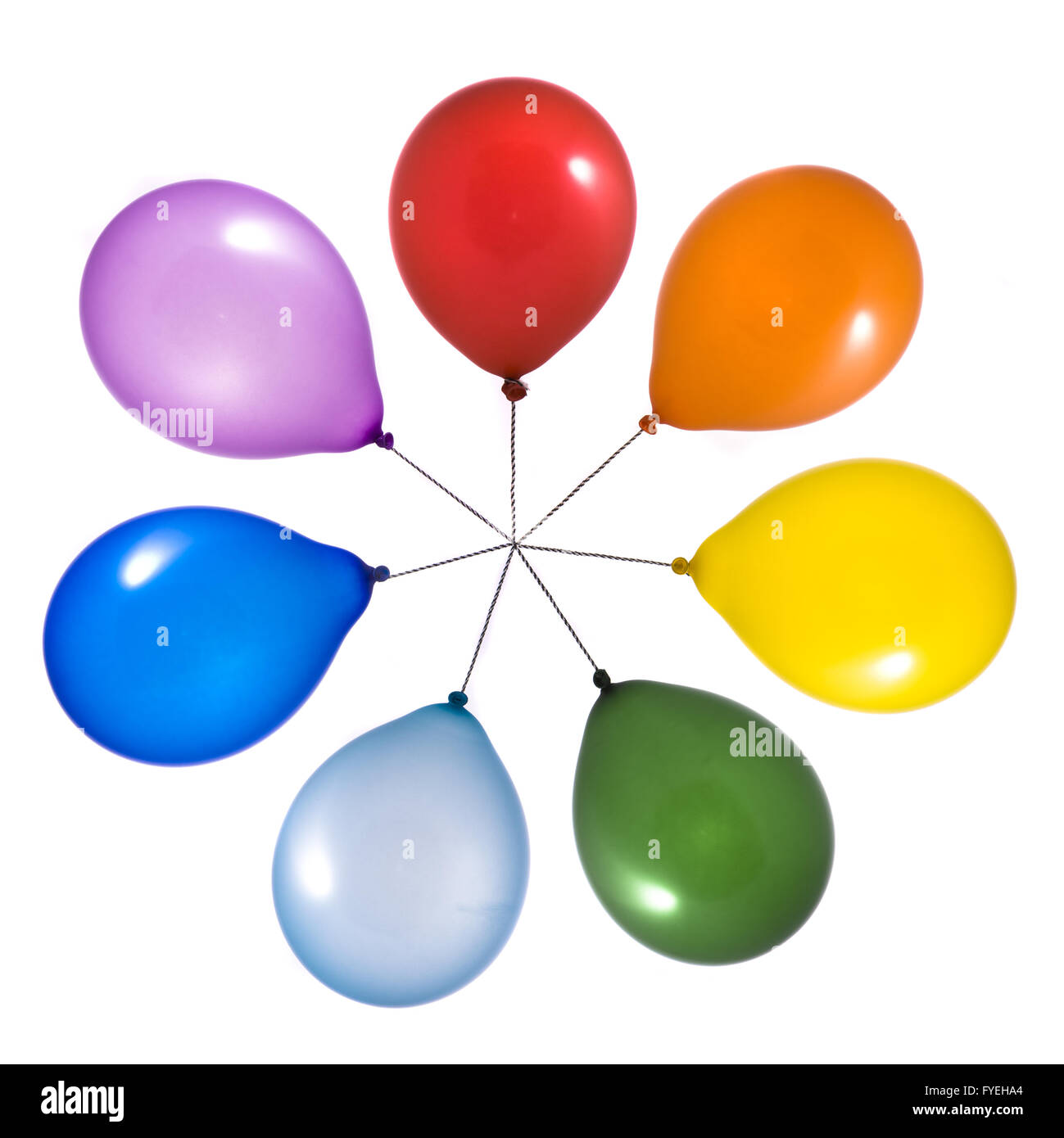 Ballons arc-en-ciel sur fond blanc Banque D'Images