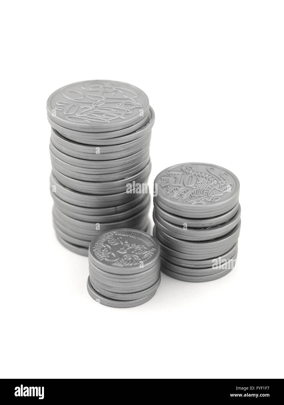 Jouer argent argent isolé sur fond blanc Banque D'Images
