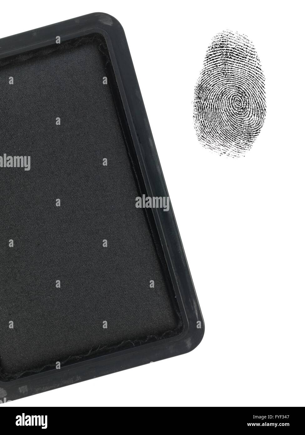 Une empreinte digitale et un tampon timbres isolés contre un fond blanc Banque D'Images