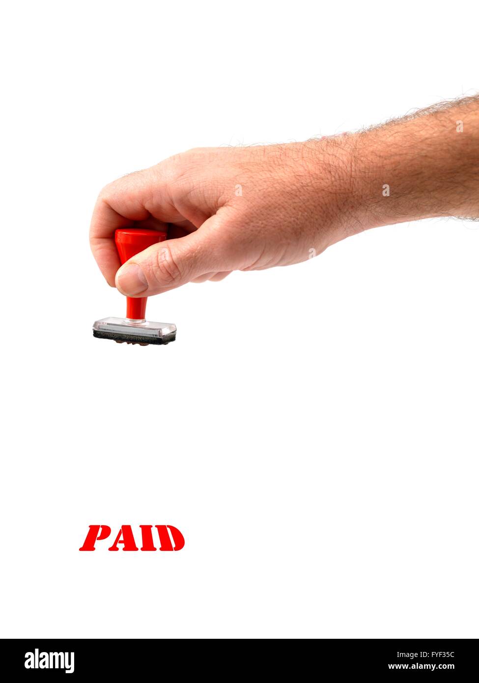 Un tampon de caoutchouc isolées à main sur un fond blanc. Banque D'Images