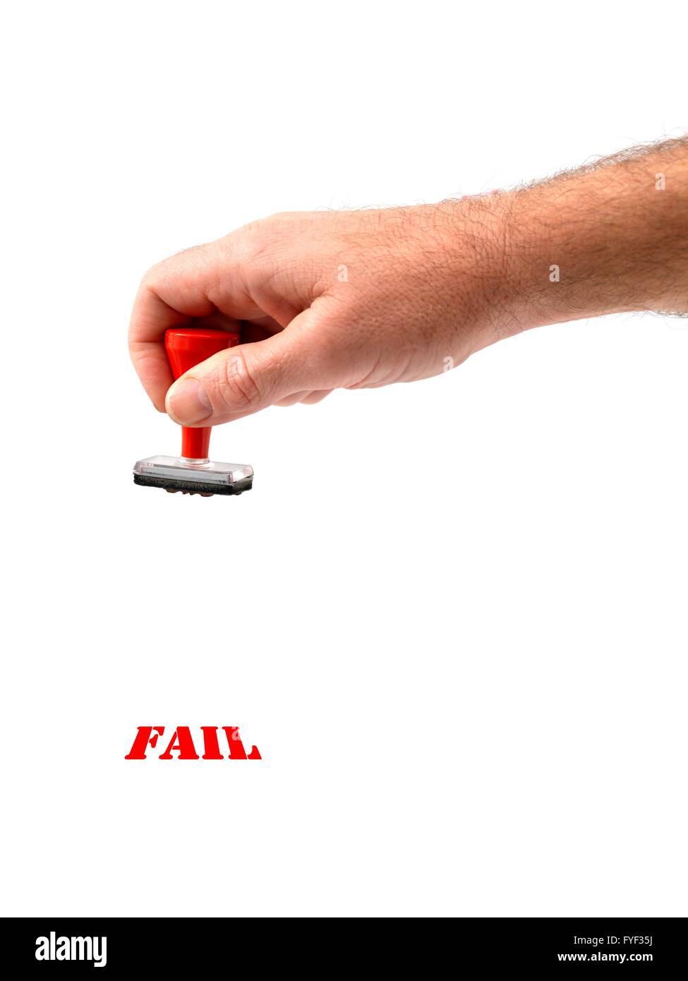 Un tampon de caoutchouc isolées à main sur un fond blanc. Banque D'Images