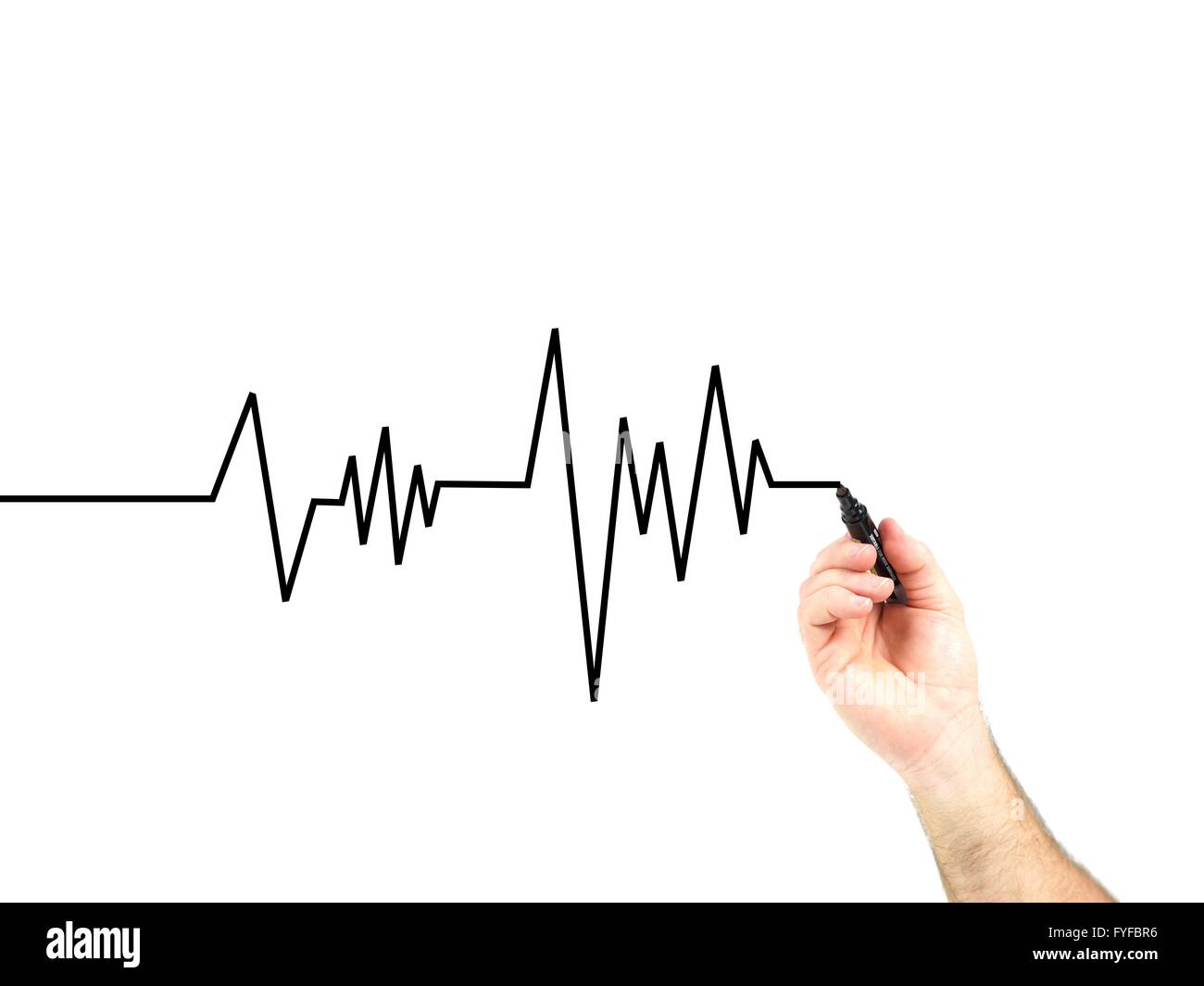 Un graphique de fréquence cardiaque isolé sur fond blanc Banque D'Images