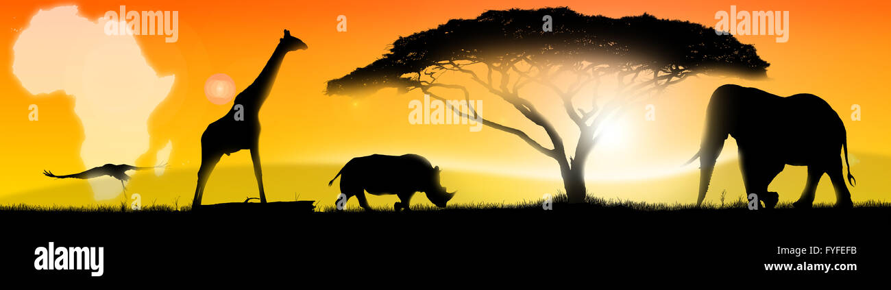 Illustration paysage africain Banque D'Images