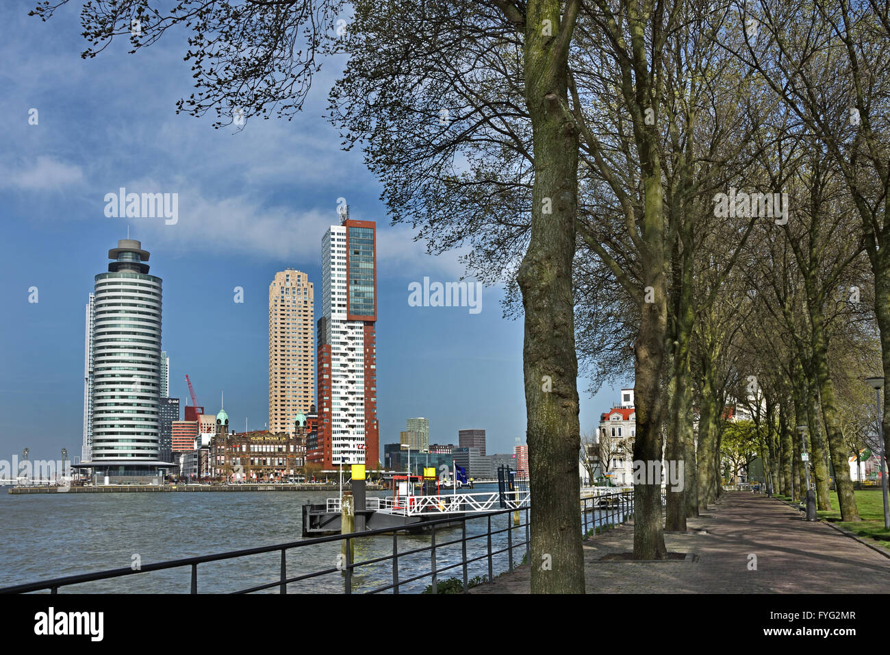 Centre Port mondial ( Kop van Zuid ) Montevideo Hotel New York Rotterdam Pays-Bas Dutch ( Nouvelle Meuse Pont Erasmus Swan ) Banque D'Images