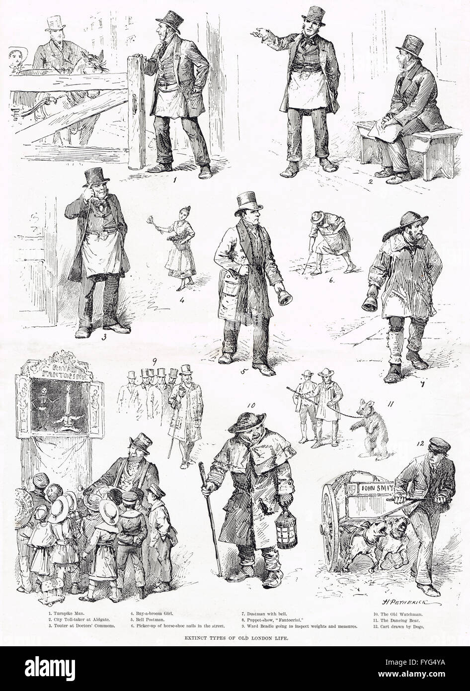 Types d'extinction de l'ancien London Life 1890 Banque D'Images