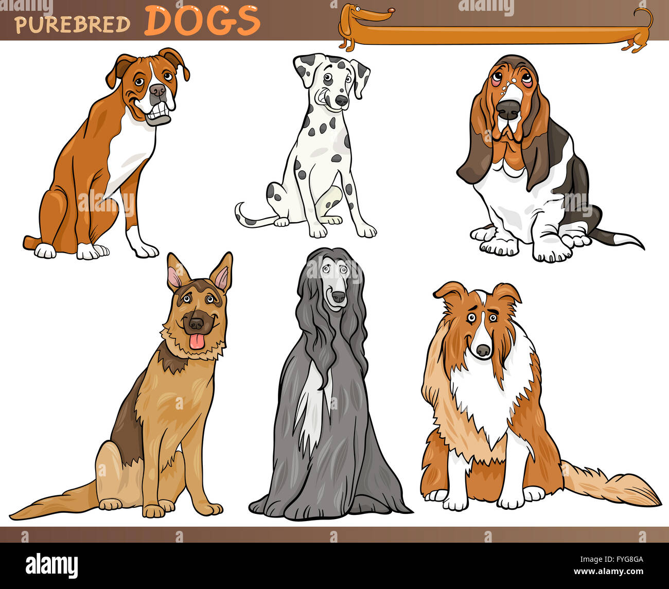 Les chiens de race pure illustration cartoon set Banque D'Images