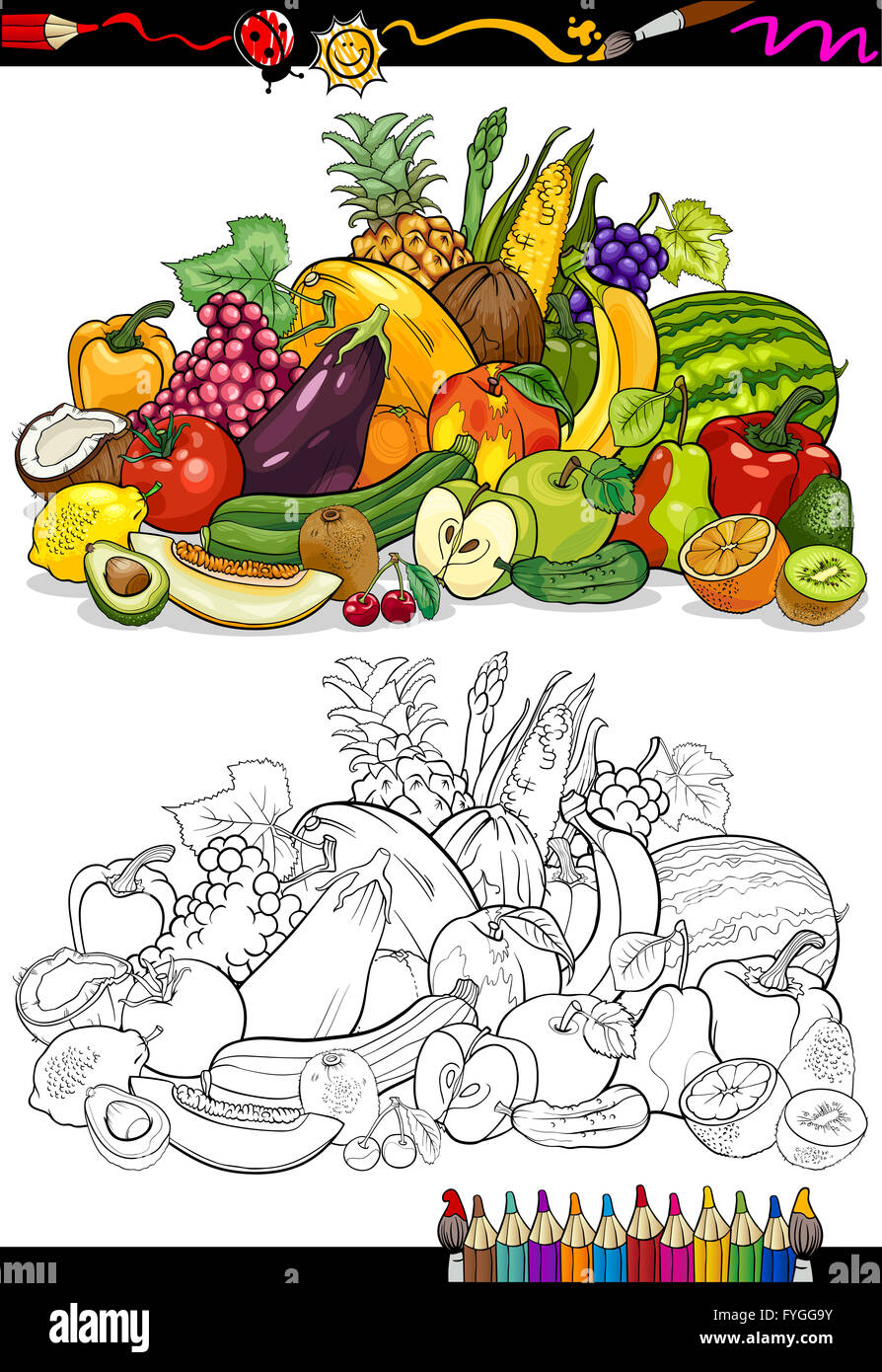 Les fruits et légumes pour Coloring Book Banque D'Images