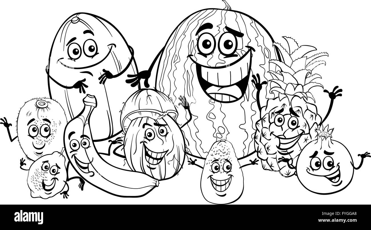 Les fruits tropicaux cartoon pour Coloring Book Banque D'Images