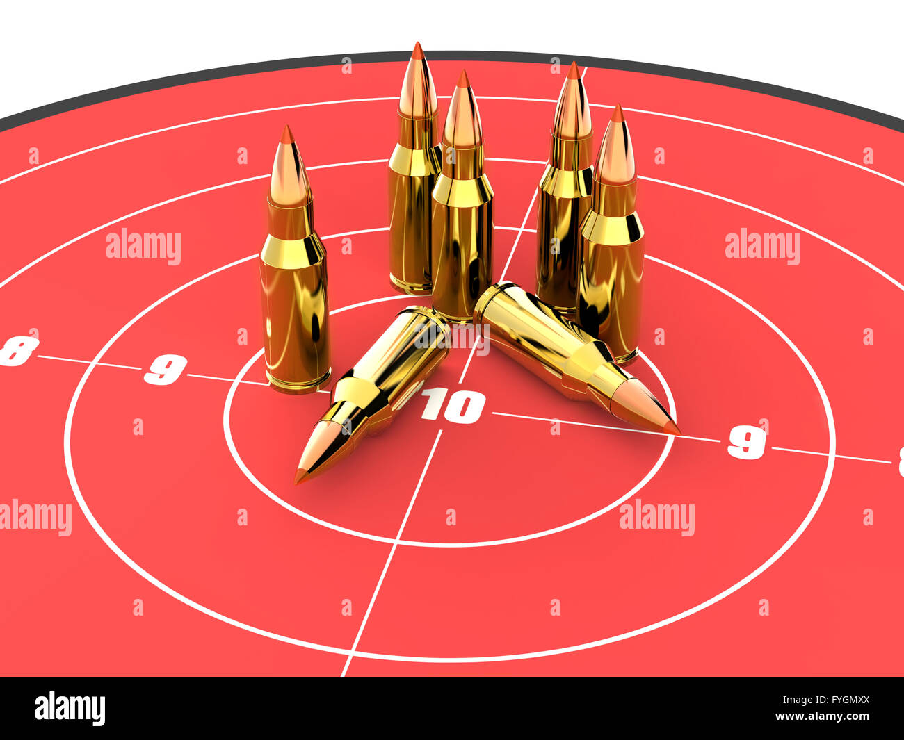Les balles sur le dessus de la cible rouge, des munitions, des munitions Banque D'Images