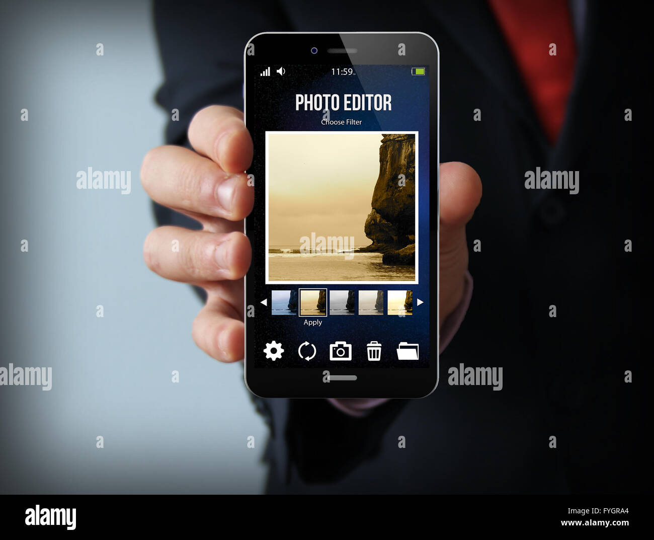 Concept de la photographie moderne : smartphone photo editor Banque D'Images